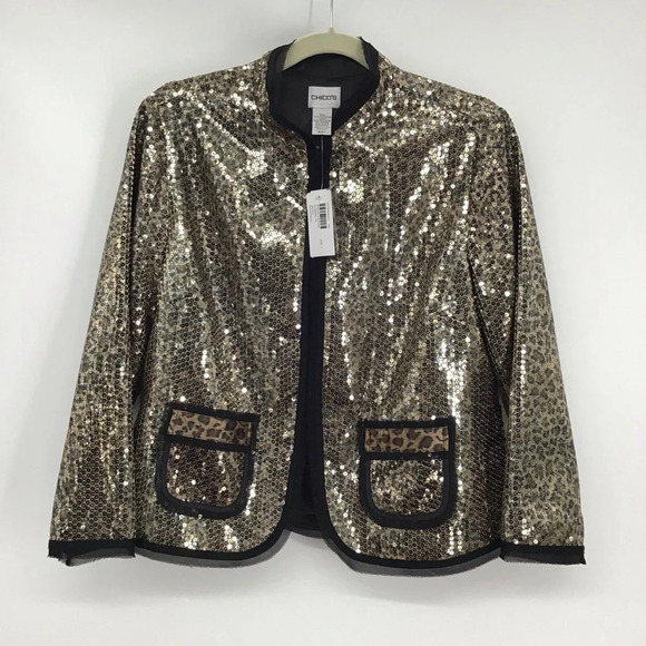 Chico's Jackets & Blazers - Chico’s Women’s Sequin Cheetah Shyanne Jacket/Blazer Holiday Party NWT Size 1